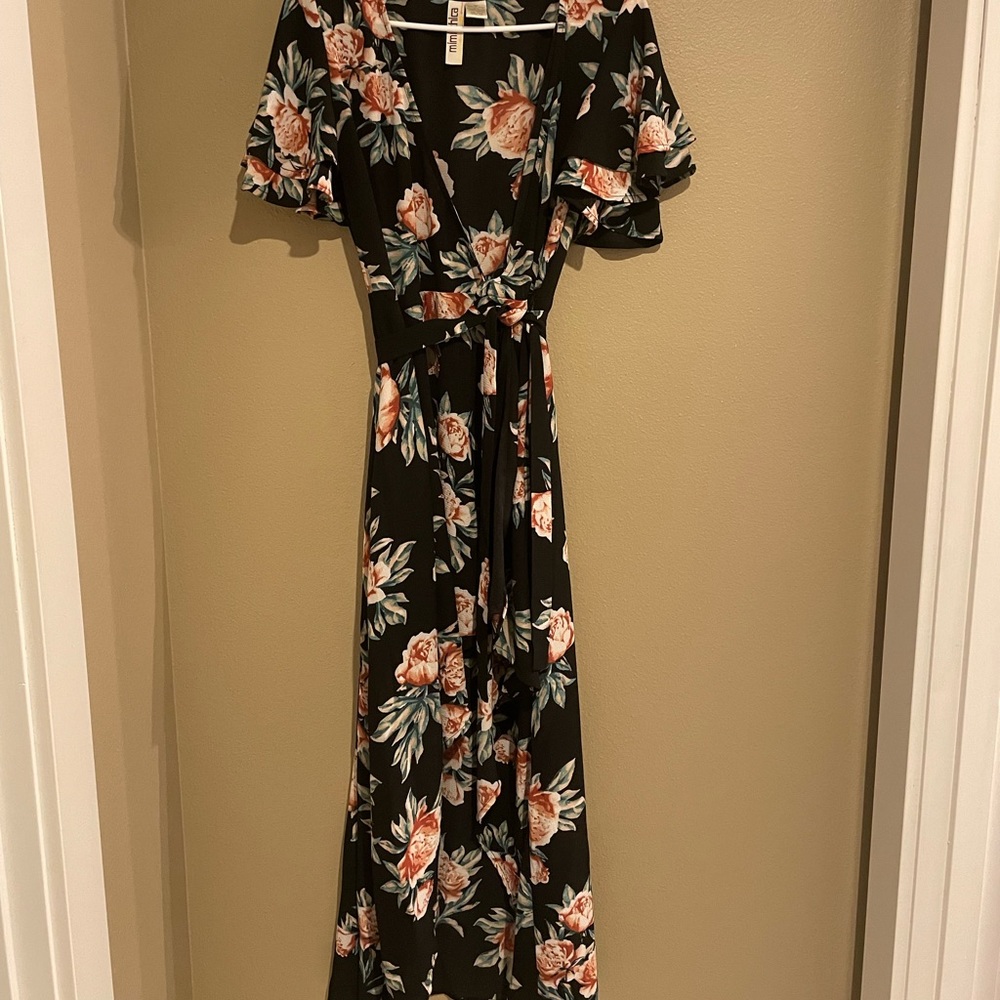 Mimi Chica short sleeve, high/low, wrap dress.